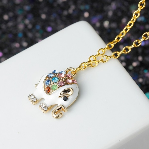 Baby Elephant Rainbow Rhinestone Charm Necklace - Picture 3 of 4